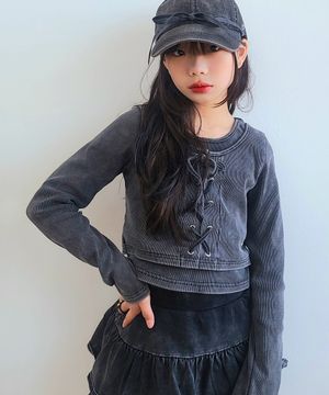 피그먼트 레이스업 티셔츠