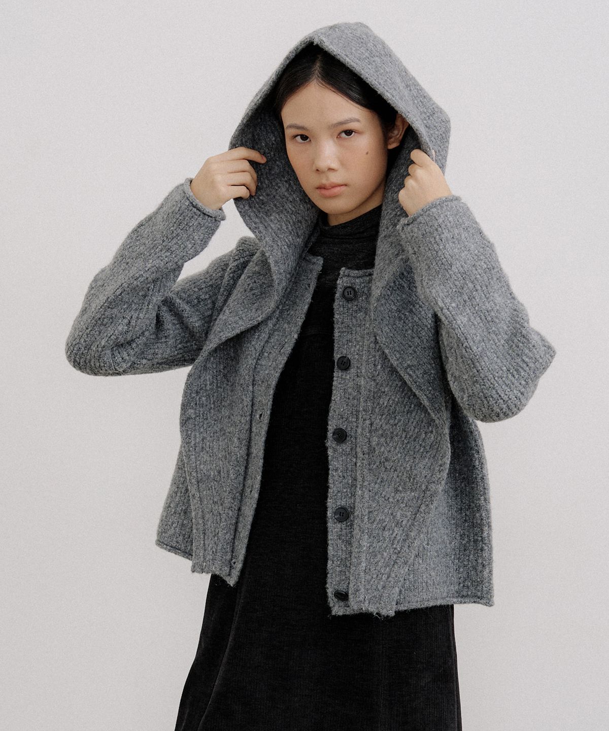 오떼뜨(OCTETTE) BALACLAVA MUFFLER CARDIGAN KNIT SET_2COLOR