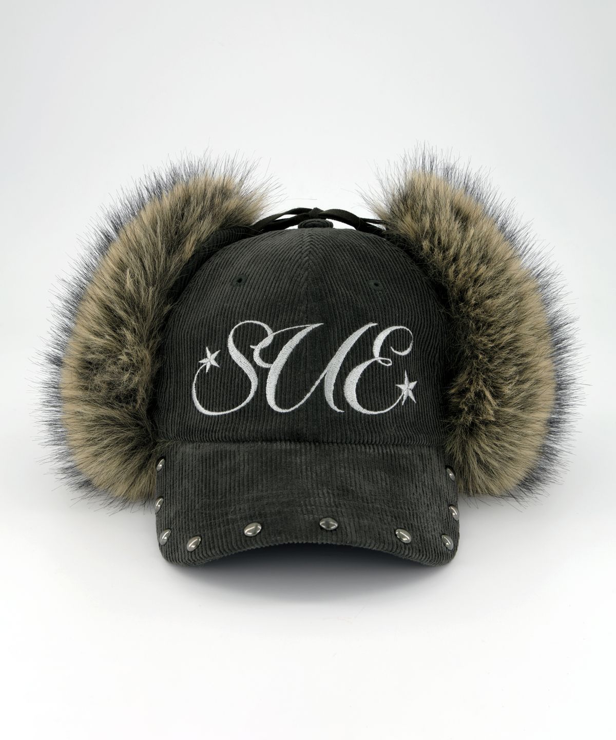 셋업이엑스이(SETUP-EXE) CORDUROY FUR EARFLAP CAP / CHARCOAL