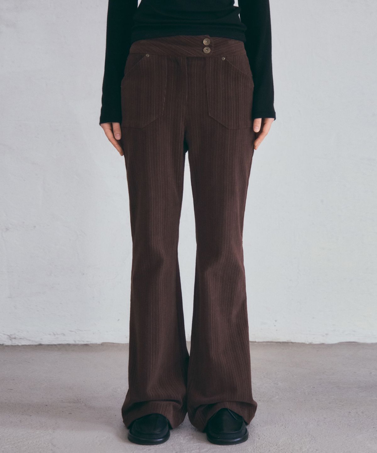 아우어노스텔지아(OURNOSTALGIA) Dusty Corduroy Slim Bootcut Pants_Brown(O25-PT14)