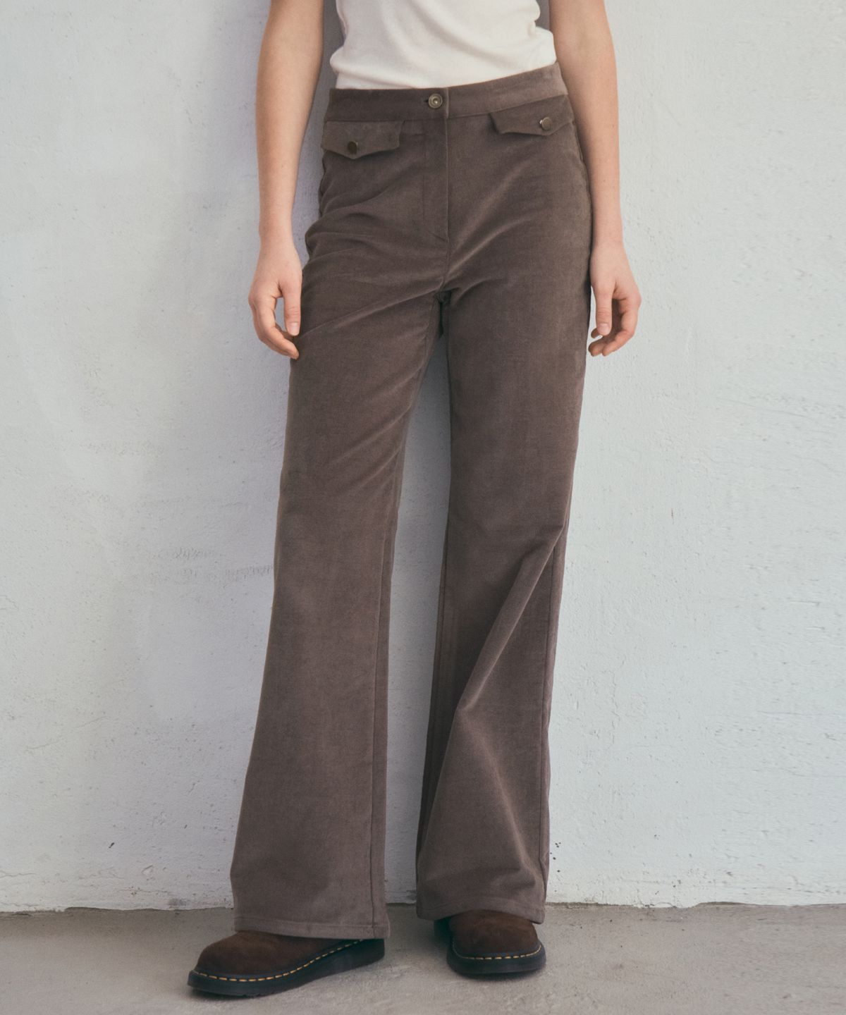 아우어노스텔지아(OURNOSTALGIA) Twin Flap Corduroy Pants_Mocha Brown(O25-PT15)