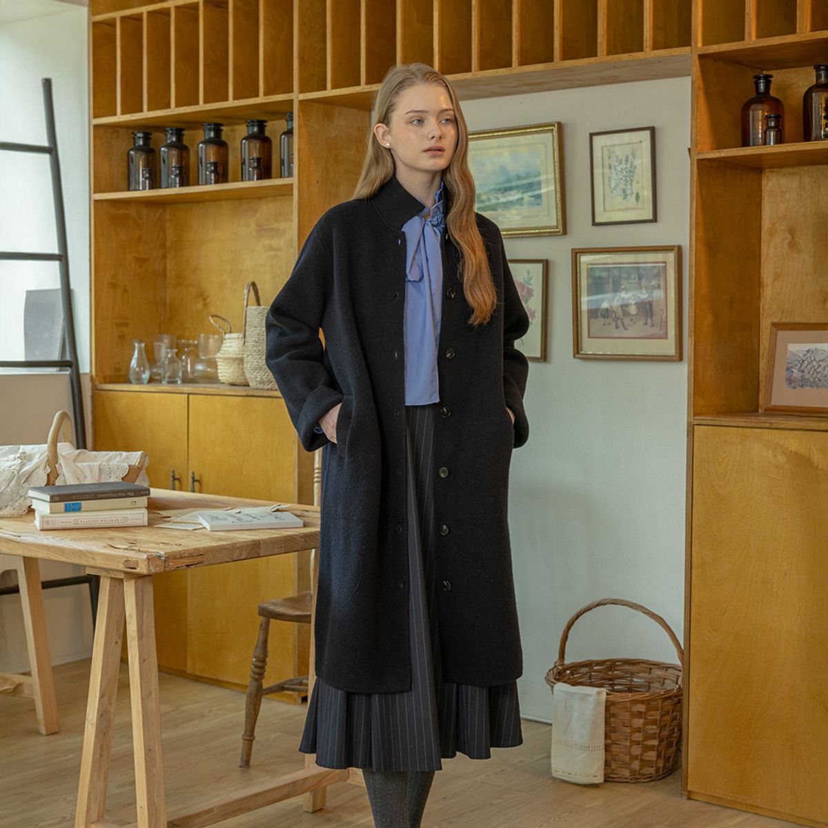 던드롭(DUNDROP) DD_Elegant knit laple coat_NAVY