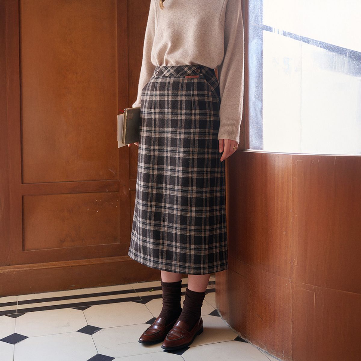 심플레트로(SIMPLE RETRO) SR_High-waisted plaid skirt_2color