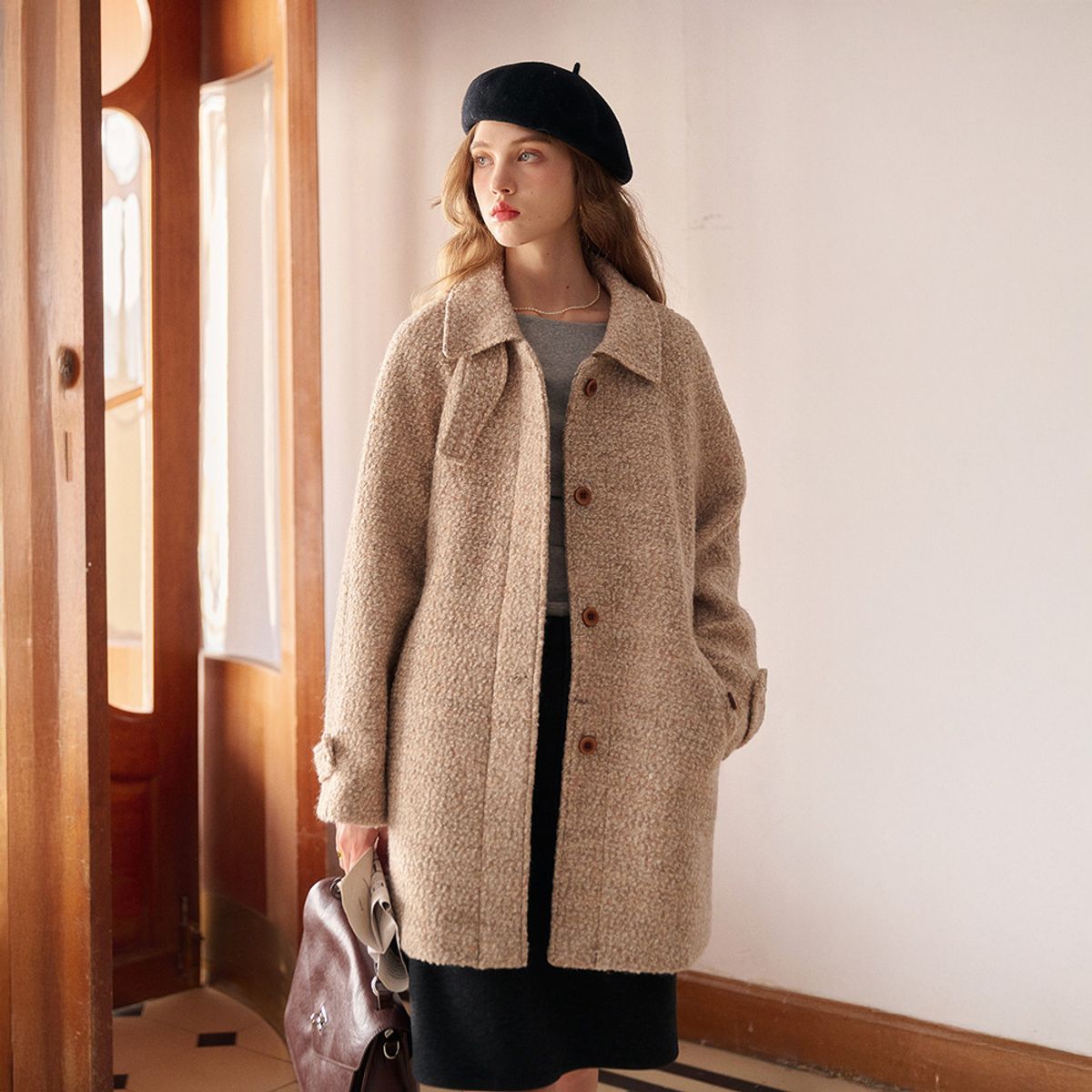 심플레트로(SIMPLE RETRO) SR_Mid-length woolen jacket
