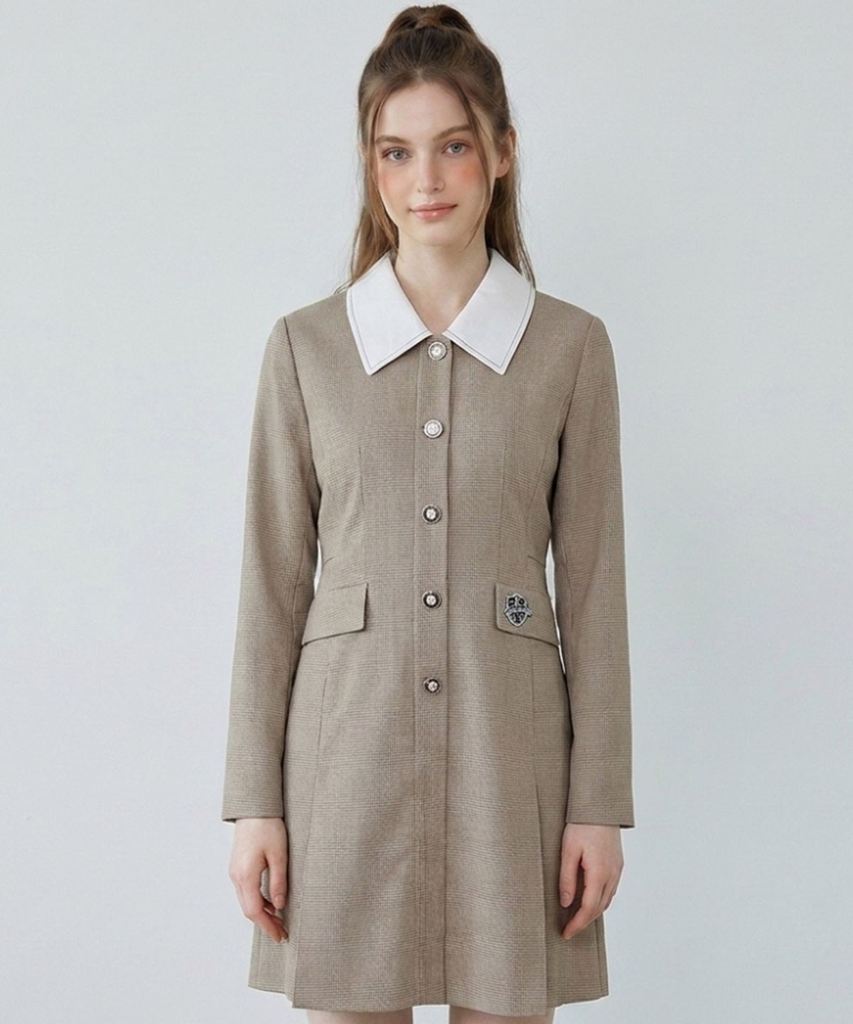에꼴드파리(ECOLEDEPARIS) 카라배색 체크 원피스_RB29WOA004Z