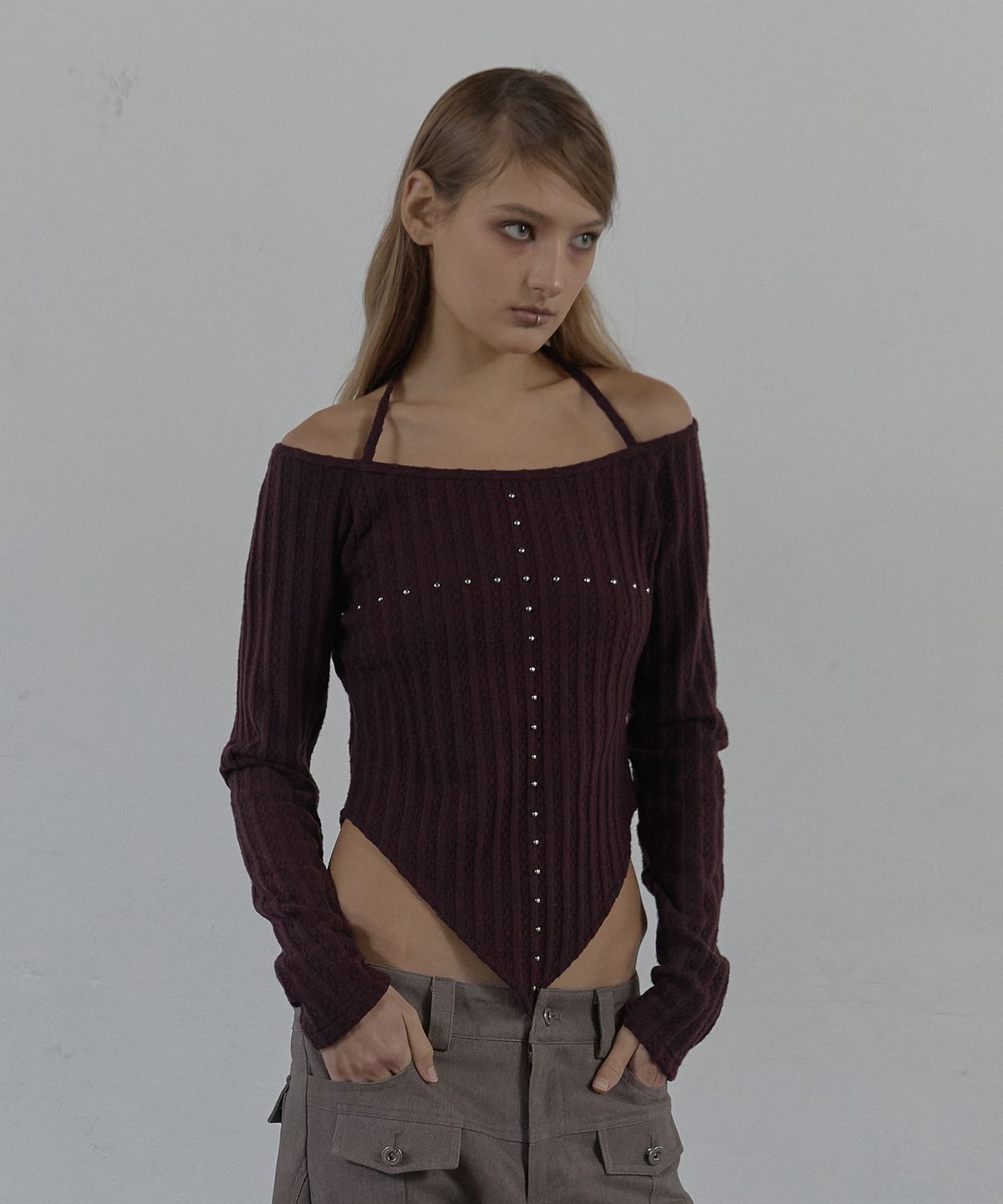 셋업이엑스이(SETUP-EXE) WESTERN CROSS TOP / BURGUNDY