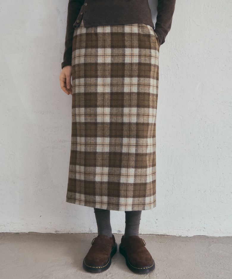 Wool Pencil Check Skirt_Beige(O25-SK16)