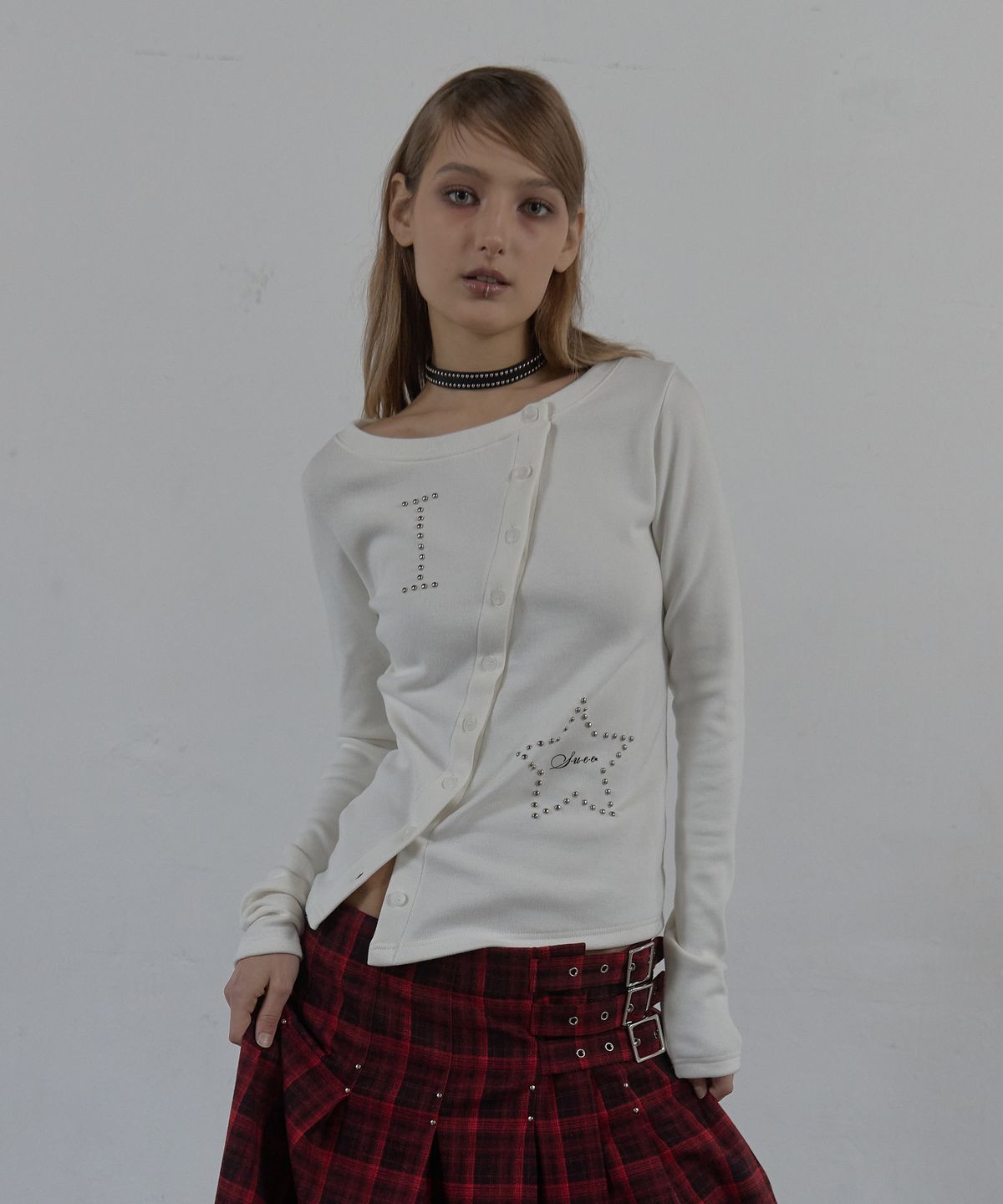 셋업이엑스이(SETUP-EXE) STAR BUTTON TOP / WHITE