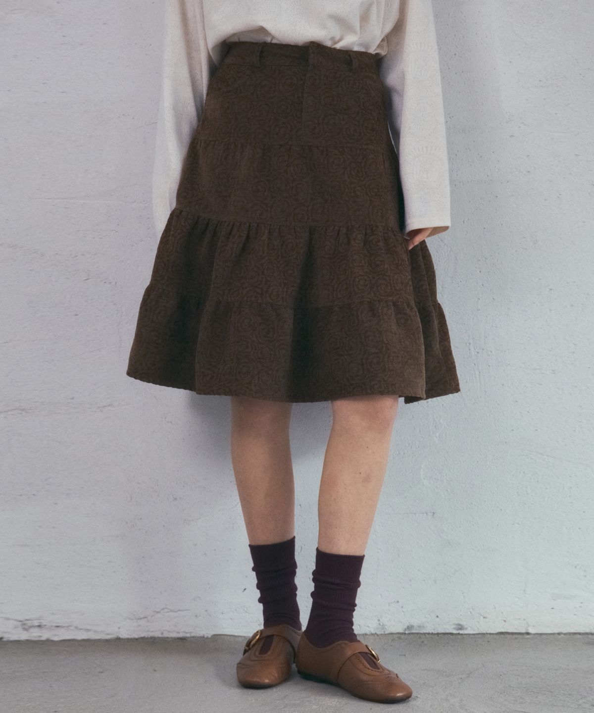 아우어노스텔지아(OURNOSTALGIA) Rosy Corduroy Cancan Skirt_Brown(O25-SK18)