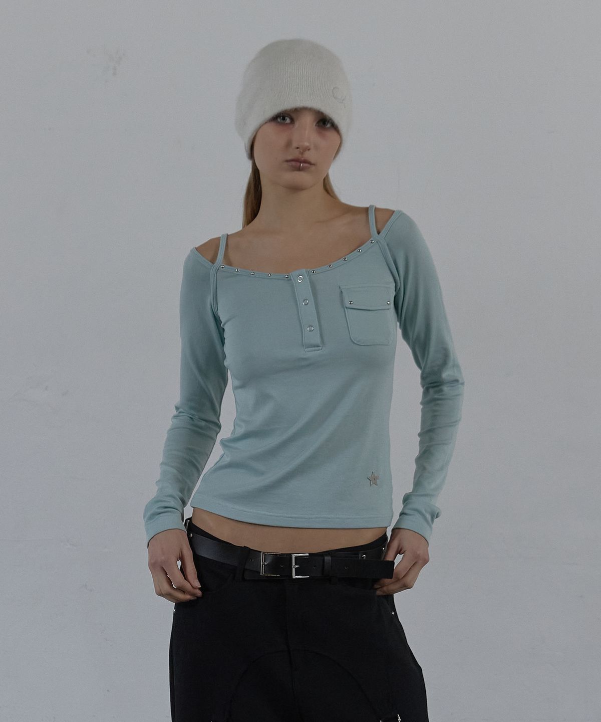 셋업이엑스이(SETUP-EXE) SLEEVELESS LAYERED TOP / LIGHT BLUE