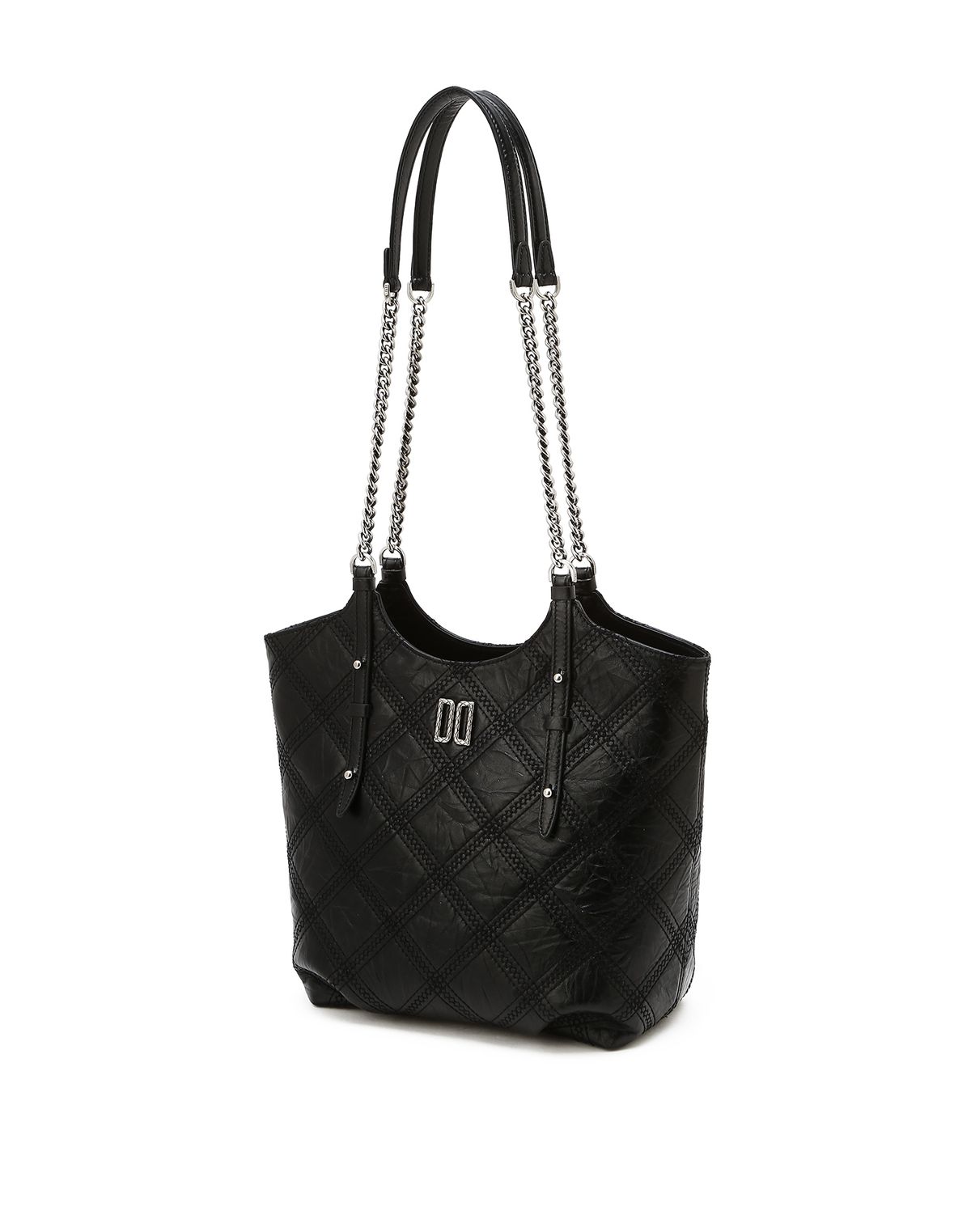 닥스 여성 액세서리(DAKS WOMENS ACCESSORIES) 블랙 소가죽 자수 포인트 DD로고 체인 숄더백 M DCBA6E321BK