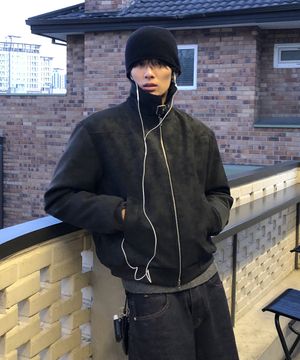 스웨이드 레더 무스탕 자켓_BLACK