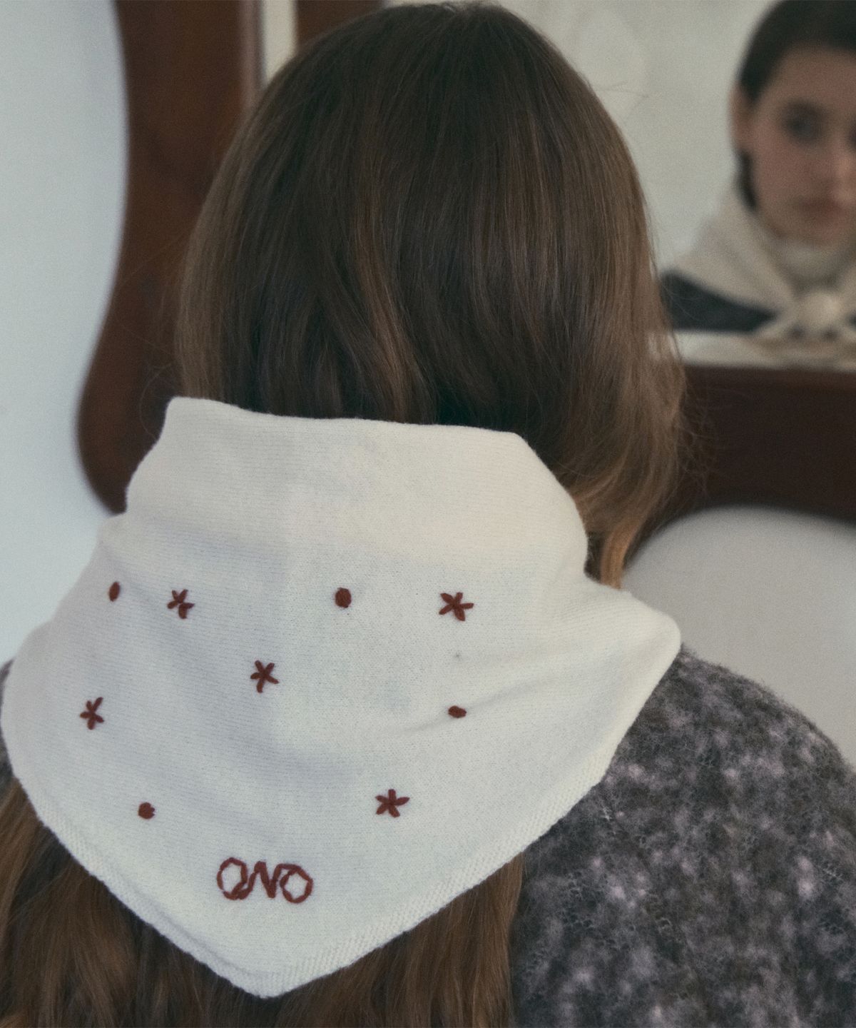 아우어노스텔지아(OURNOSTALGIA) Dear Heart Knit Kerchief_Ivory(OC25-KN21)