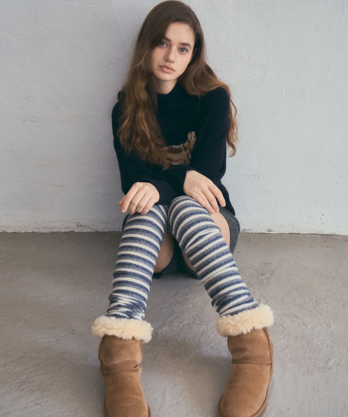 아우어노스텔지아(OURNOSTALGIA) Vintage Stripe Leg Warmers_Cream(O25-ACC09)