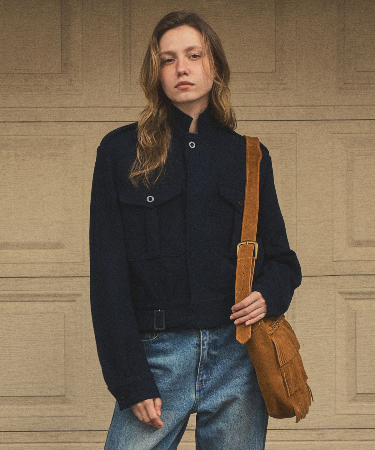아우어노스텔지아(OURNOSTALGIA) wool navy short jacket_Navy