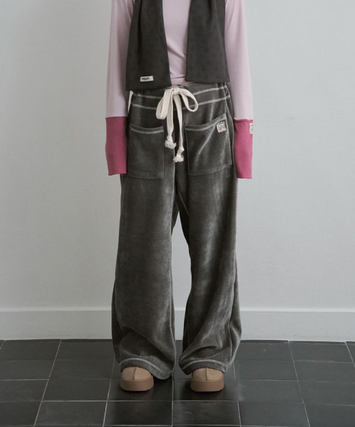 구월십일(GUWOLSIBIL) KNOTTED WIDE PANTS GREY