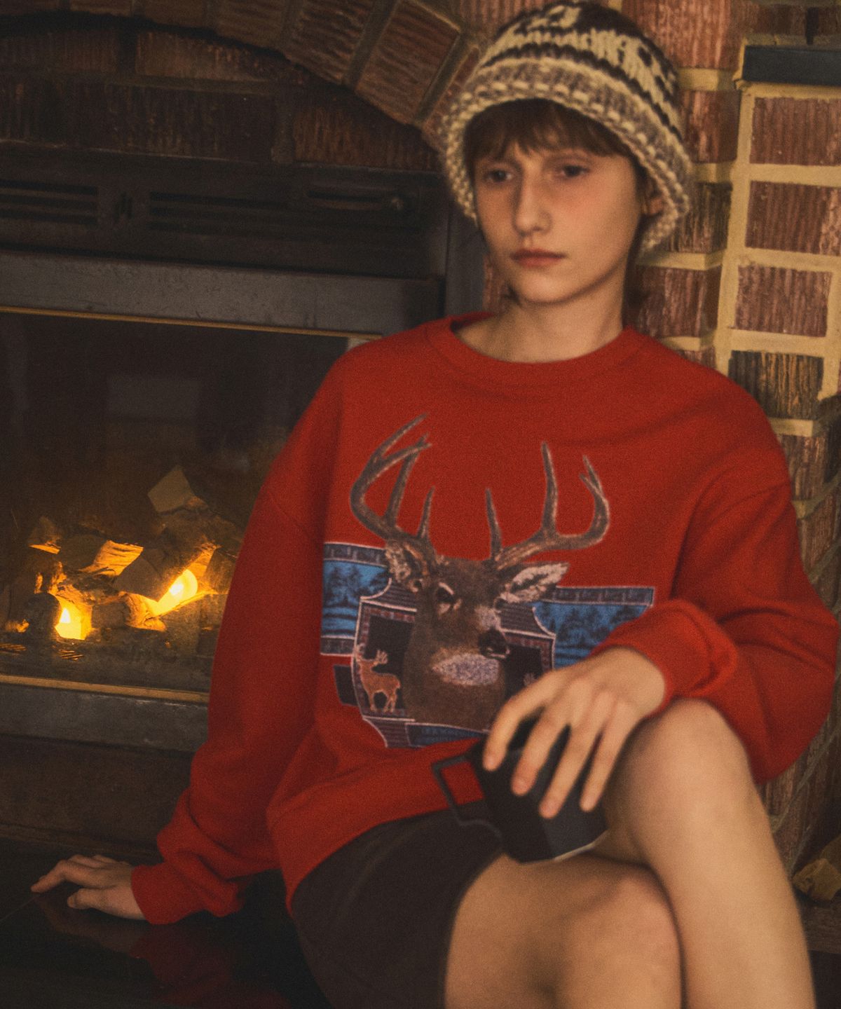 아우어노스텔지아(OURNOSTALGIA) vintage deer sweatshirt_Red