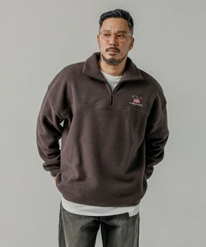 더블 플리스 하프 집업 브라운