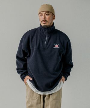 더블 플리스 하프 집업 네이비