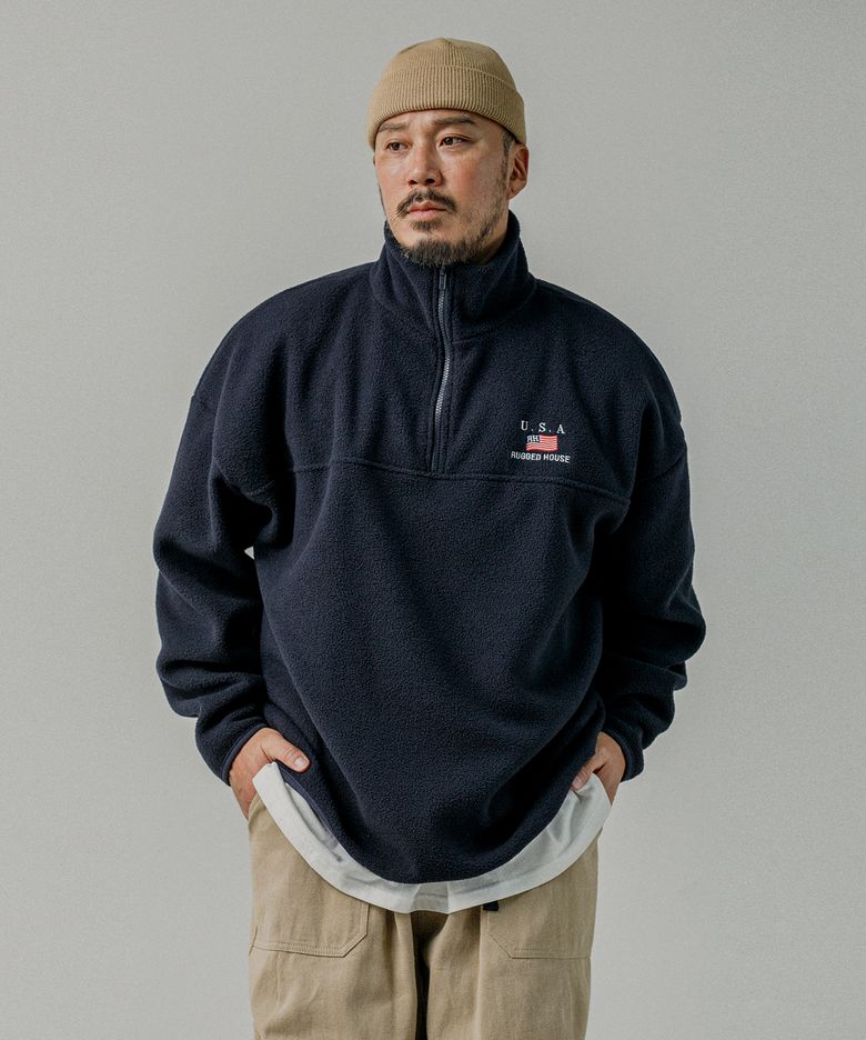 더블 플리스 하프 집업 네이비