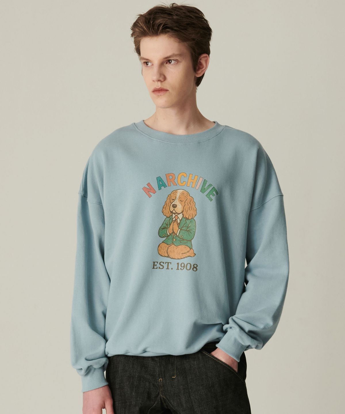 비욘드클로젯(BEYOND CLOSET) [COLLECTION LINE] 나마스테 프레피 스웨트 셔츠 틸 블루