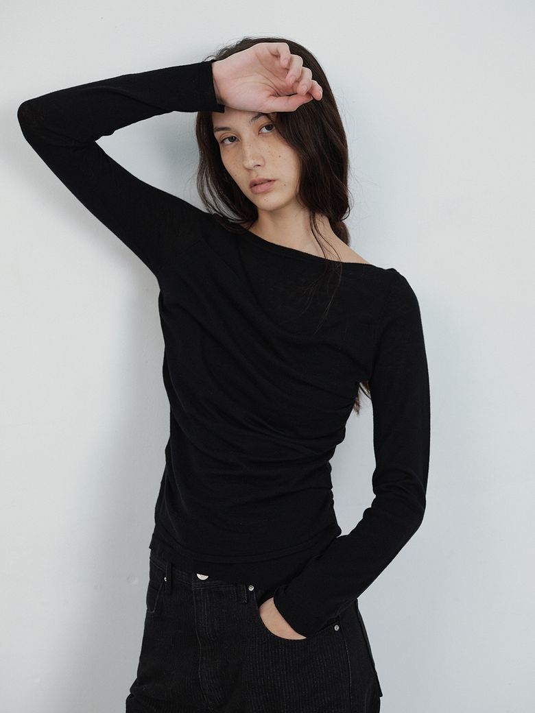 Shirring Drape Knit Pullover