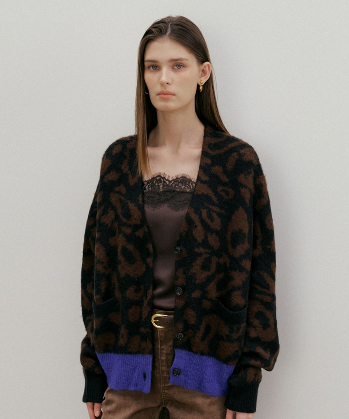 바니스뉴욕(BARNEYS NEWYORK) FW 리사 레오퍼드 가디건 블랙브라운