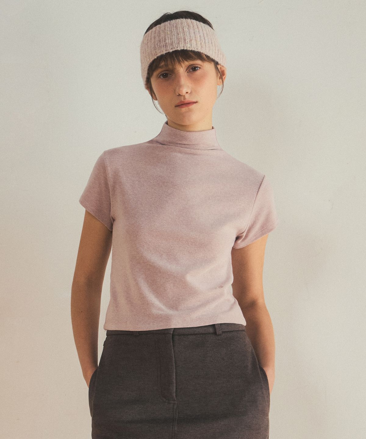 아우어노스텔지아(OURNOSTALGIA) angora half turtleneck logo t-shirt_4color