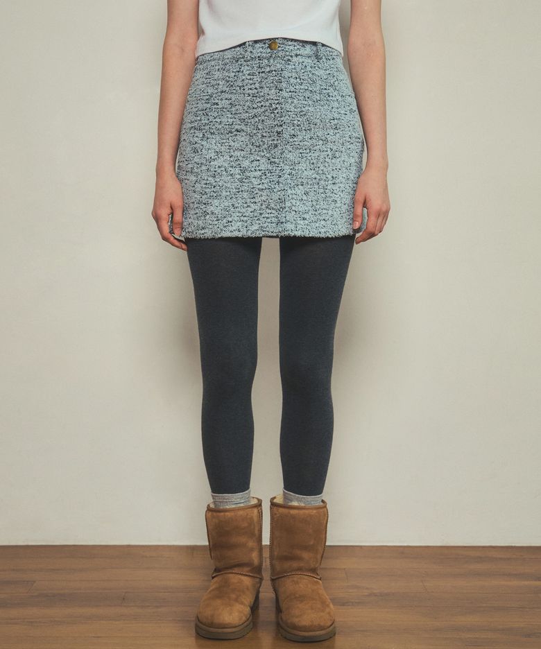 fur denim short skirt_Ice blue