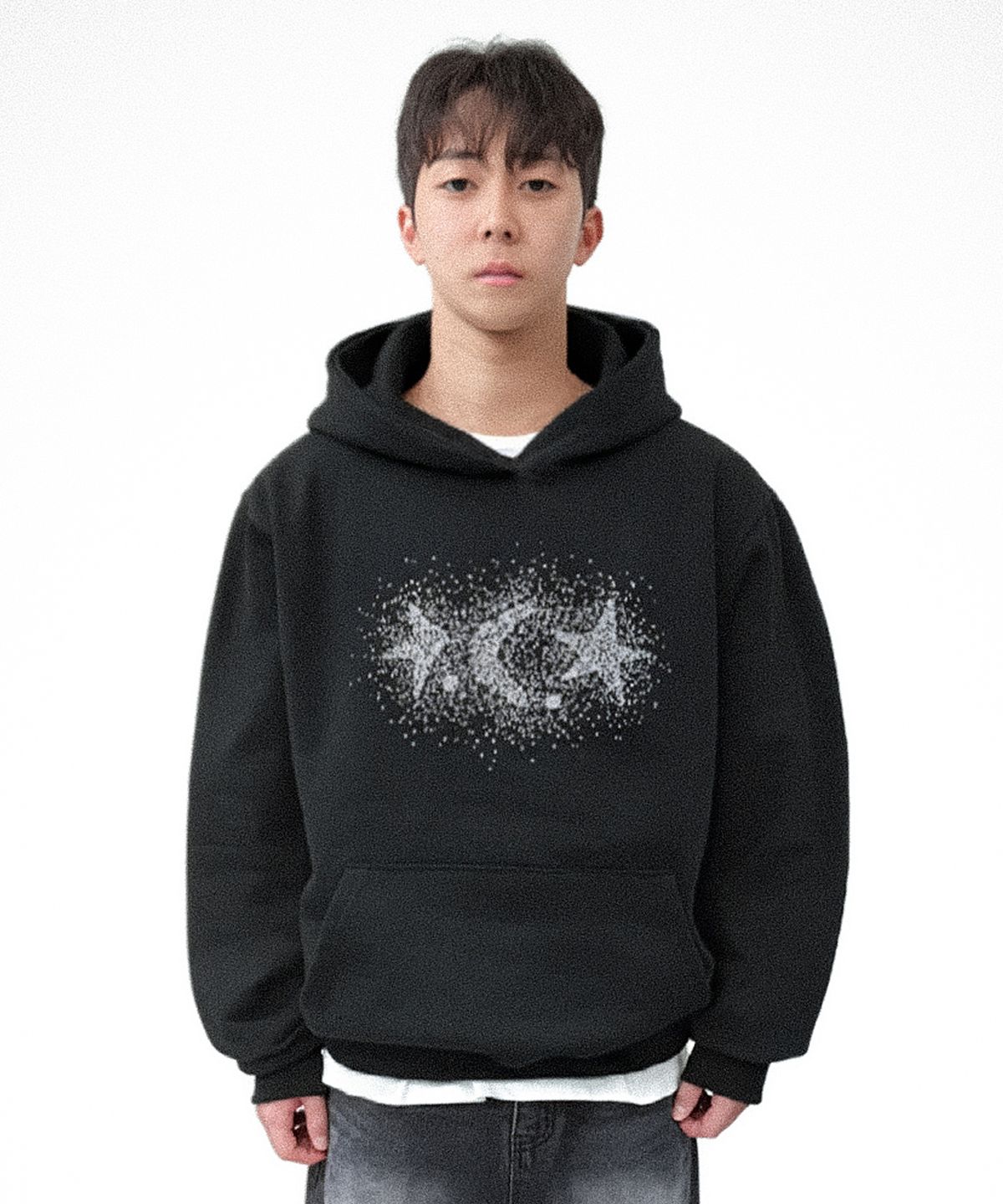 디파이클럽로버스(DEFYCLUBROBBERS) [기모] Silver Dcrstar 오버핏 후드티 블랙