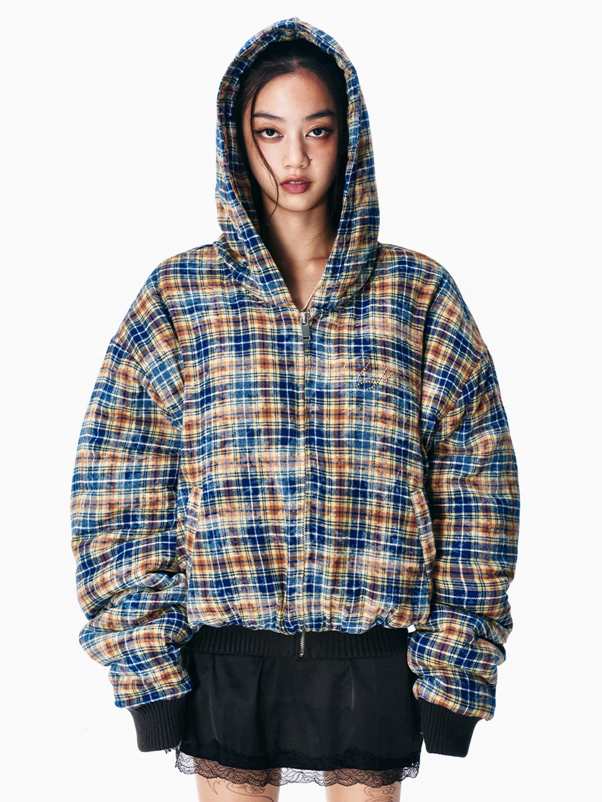 와이이이엘(YEEL) CUBIC TARTAN CHECK HOODIE JUMPER GREEN