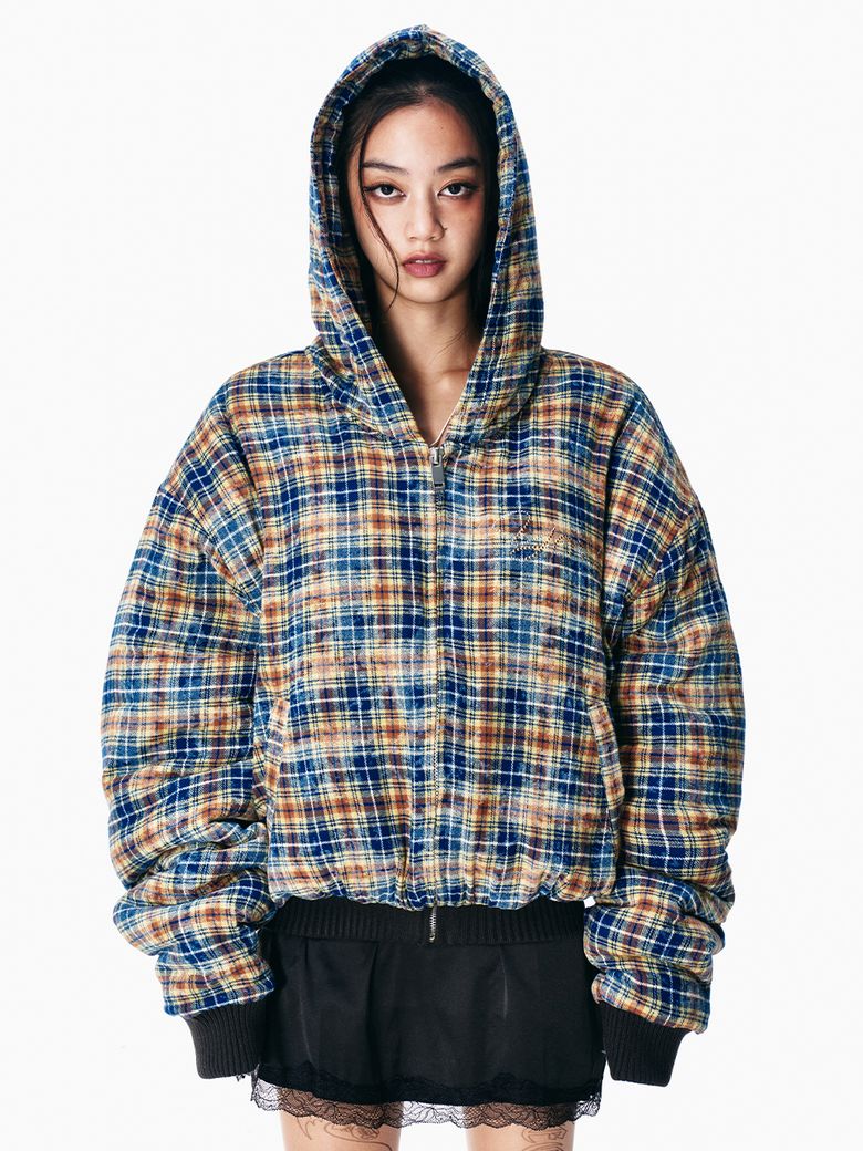 CUBIC TARTAN CHECK HOODIE JUMPER GREEN
