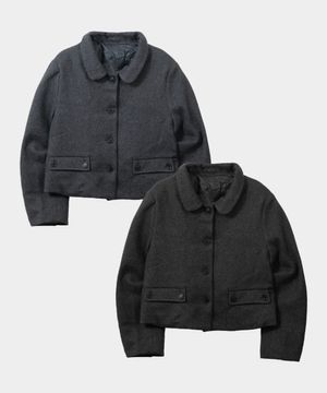 클래식 싱글 버튼 포켓 라운드넥 패디드 크롭 코트 자켓_2COLOR