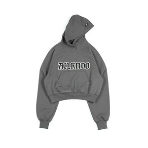 FB13CGY EMB 바이오 워싱 크롭 후드 Grey women