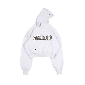 FB13CMG EMB 바이오 워싱 크롭 후드 Melange women