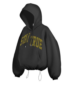 아치 스테이 스트링 오버핏 후드 - 블랙