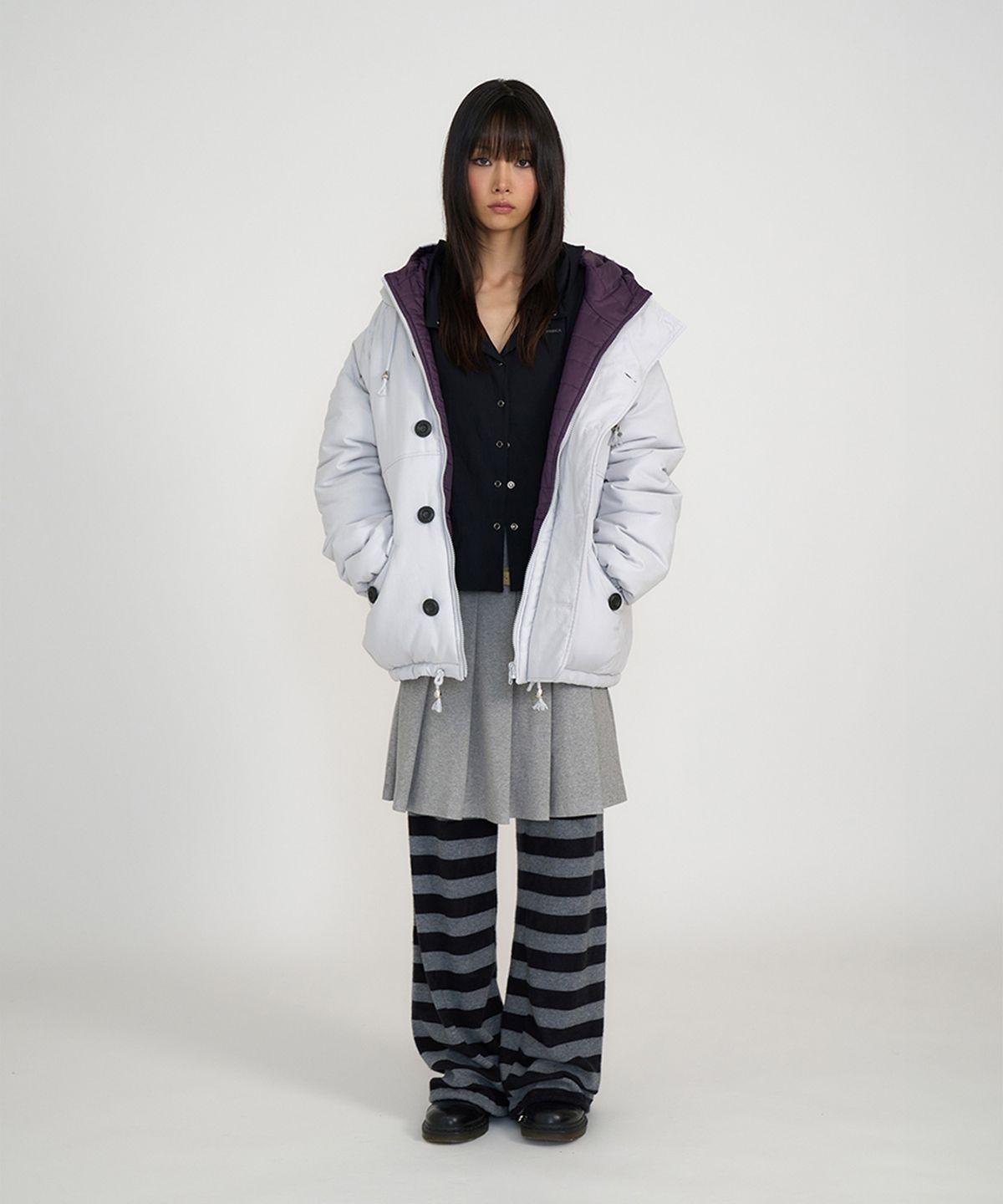 온스카(ONSKA) PUFFY THINSULATE REVERSIBLE JUMPER (LIGHT GREY & PURPLE)