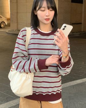 stmg 스몰 로고 스트라이프 맨투맨 그레이