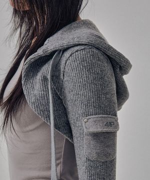 Knit Hoodie Bolero Cardigan / Grey