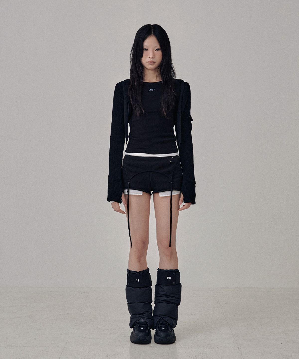 사일프레이(41PRAY) Knit Hoodie Bolero Cardigan / Black