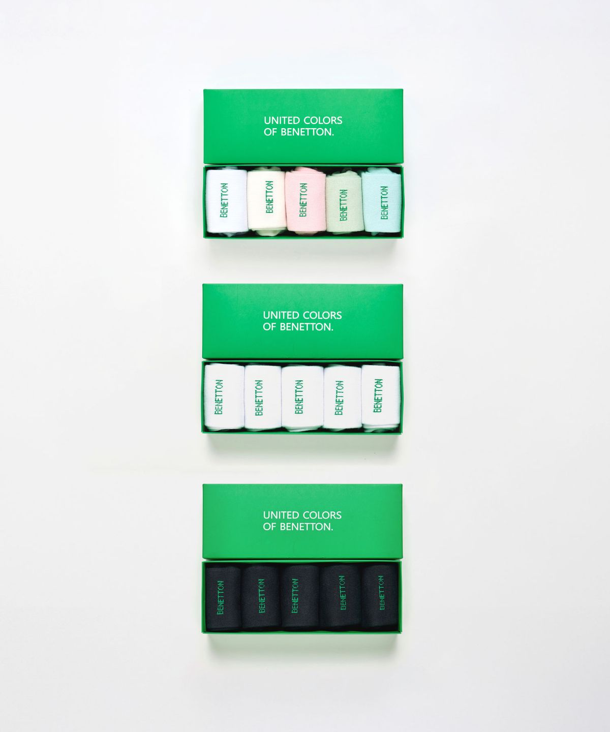 베네통(BENETTON) [GIFT SET] 파스텔 심볼 자수 크루 삭스 5족 선물세트 (3colors)