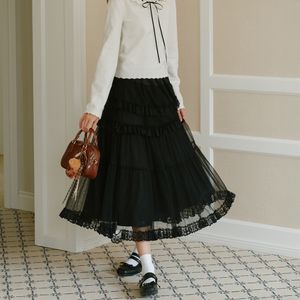 Cest_Frill lace banding skirt