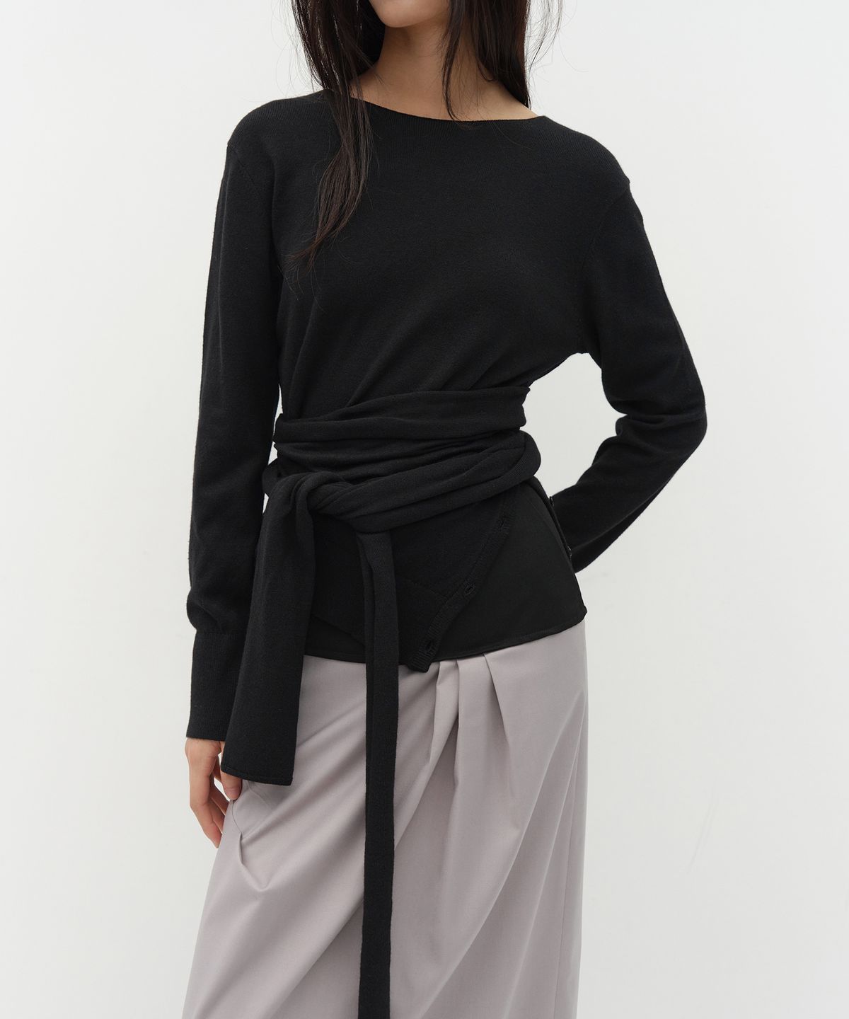 로우타이드(LOW TIDE) MUFFLER SIDE BUTTON KNIT [BLACK]