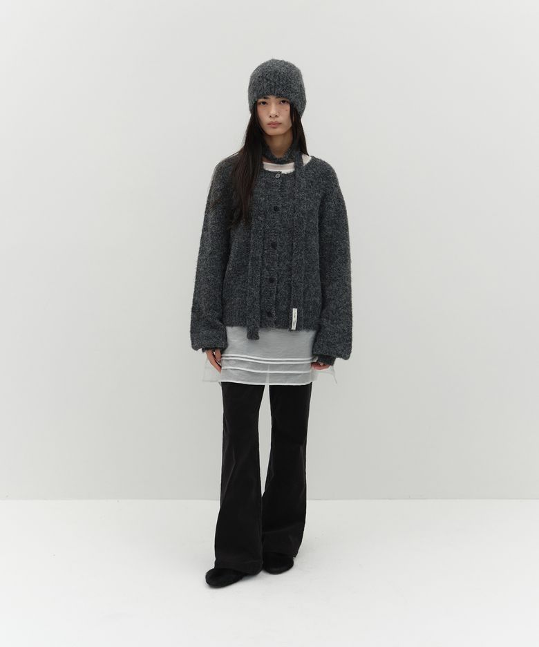 FLUFFY KNIT CARDIGAN [CHARCOAL]