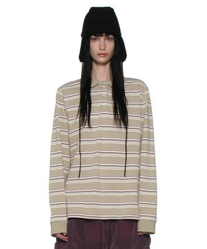 스트라이프 롱슬리브 폴로 티_더스티 베이지