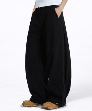 사이드 턱 스냅 와이드 코튼 팬츠 블랙