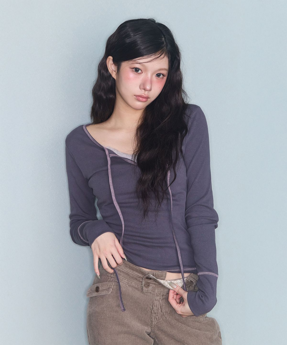 미레코(MIRECO) STITCH RIBBON T CHARCOAL