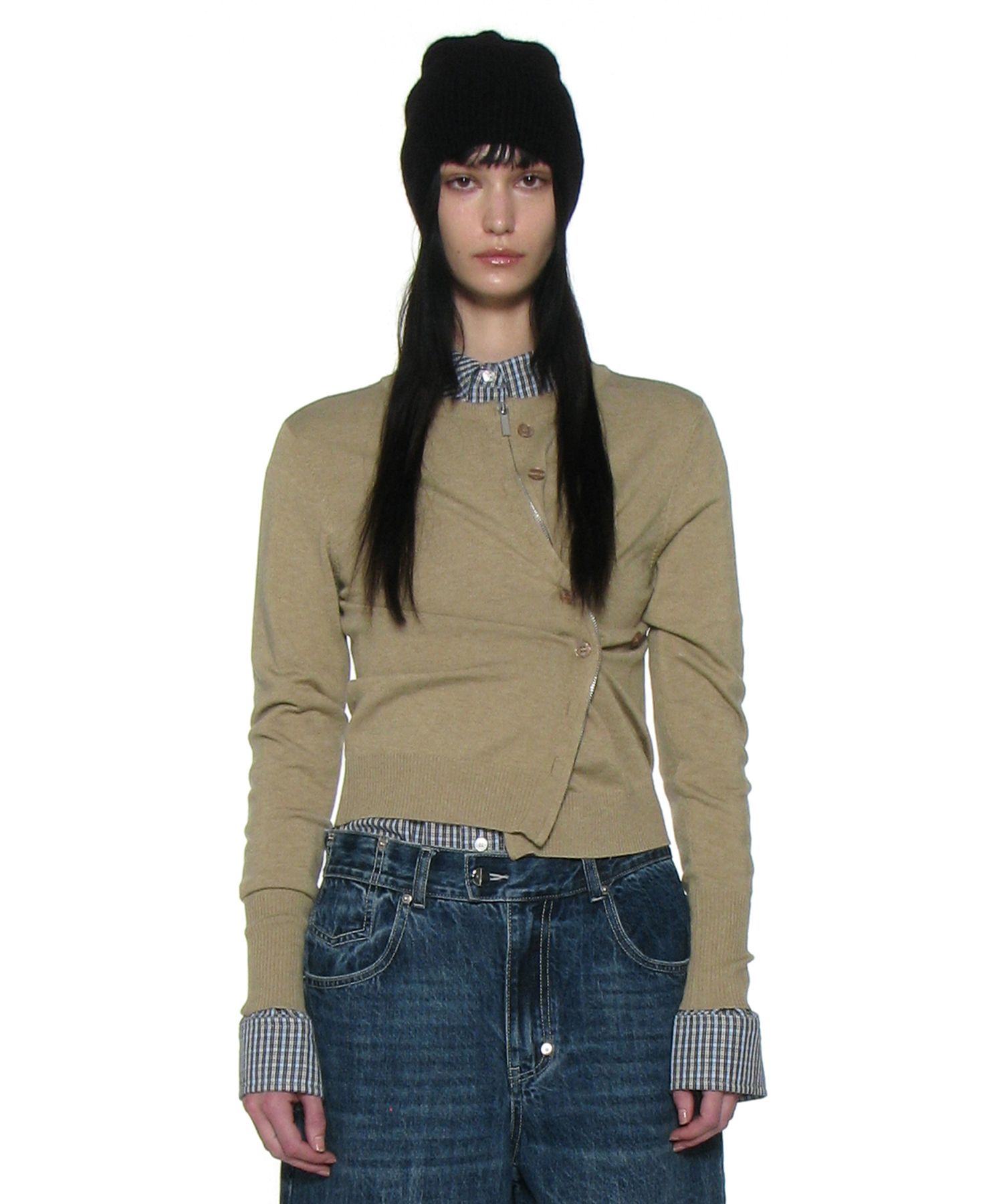 MUSINSA | PARTIMENTO WOMEN Two-Way Asymmetric Knit Cardigan_Beige
