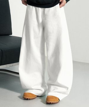 사이드 턱 스냅 와이드 코튼 팬츠 화이트
