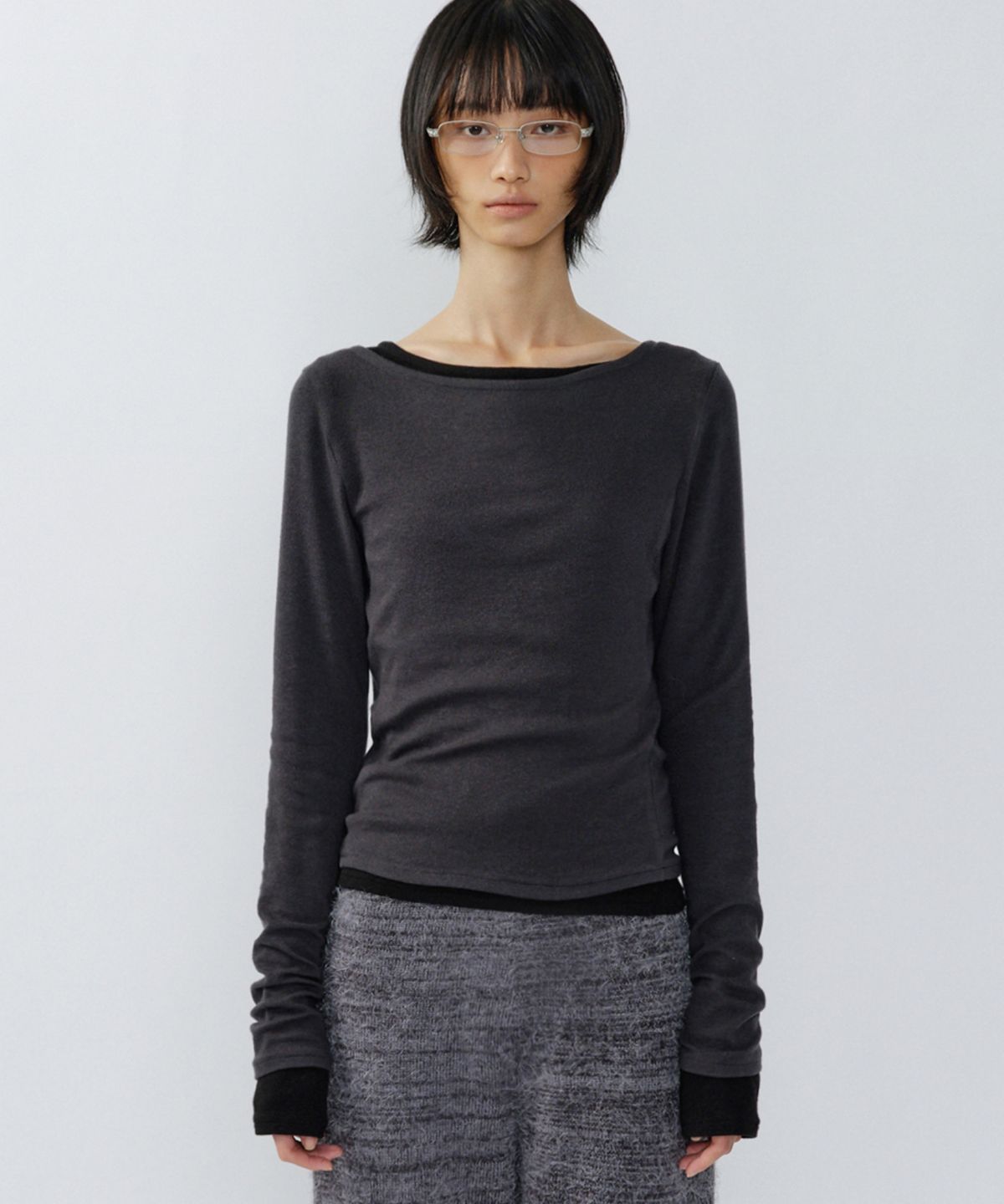이어닝(YEARNING) WOOL BLENDED ESSENTIAL TOP, SHADOW